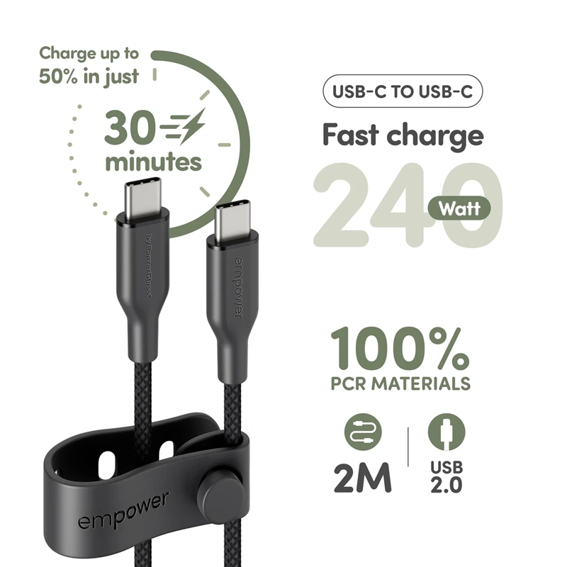 Empower įkrovimo laidas USB-C į USB-C, 2m - 240W, juoda, 8 nuotrauka